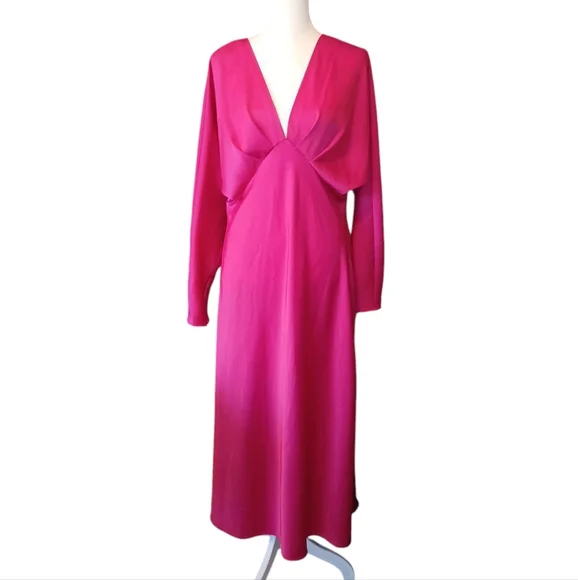 Zara | Dresses | Zara Made In Turkey Vibrant Pink Long Sleeve Dress Sz L |  Poshmark